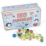 KandyToys SupeRetro 160 Piece Classic Glass Marbles in a Vintage Storage Display Tin | Novelty Kids Toys | Marbles For Kids