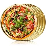 TOPZEA 4 Pack Stainless Steel Pizza Pan, 30cm Round Baking Pan Large Pizza Baking Tray, Pizza Tray Pizza Crisper Pan Food Serving Plate for Pizza, Pie, Cookie, Dessert, Oven & Dishwasher Safe, Gold