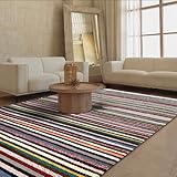 Handwoven Velvet Chindi Rug, Multicoloured Stripes, Cotton Reversible Area Rug, Garden Living Room Bedroom indoor Home Decor Mat (90 x 150 cm)