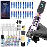 POSEIDON Wireless Rotary Tattoo Machine Kit with 20 Tattoo Cartridge Needles & Ink Set | Professional Portable Tattoo Gun for Beginners | Complete Starter Supplies (TK039)