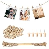 Furuising 150PCS Mini Wooden Pegs Natural Small Photo Pegs,Small Pegs for Hanging Photos,Wooden Pegs Craft with 10M Jute String for Photo Wall Display,Craft,Weddings & Party