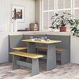 LAPOOH Corner Bench 151 cm in Solid Pine Brown and Grey, Furniture, Benches, Benches for Kitchen and Dining Room-327248