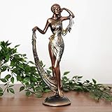 Maisonica Art Deco Silhouette Bronze Lady Figurine Silver Dress Figurine Ornament 31cm