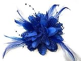 Flower Feather Bead Corsage Hair Clips Fascinator Hairband (Royal Blue) Cobalt