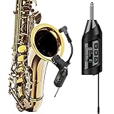 SGPRO Wireless Saxophone and Brass Instrument Microphone System – Clip-On Mic with Preset EQ & Echo, 196 ft Transmission, Rechargeable Transmitter & Receiver, 4.5 Hours Battery Life