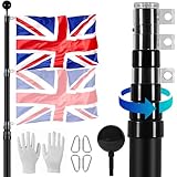 VEVOR 25FT Telescopic Flagpole Kit, Heavy Duty Aluminum Alloy Flag Pole Kit in Ground for Outside, 3 Display Modes Flagpole with Professional Accessories, British Flag, Black