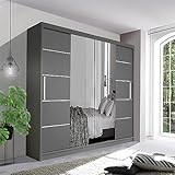 German Sliding Wardrobe Spacious Bedroom Sliding Wardrobe - Sleek and Functional Design comes in White/Grey/Black/Oak and Width 150cm/180cm/203cm/250cm (Grey, 203cm)