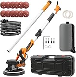 VELPAX Drywall Sander 1250W,11.5A Electric Drywall Sander with Vacuum,with 12 PCS Sanding Discs, 5 Variable Speed, Xtension Handle,LED Light,Variable Speed 500-1800RPM