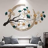 Ainydie Luxury Metal Ginkgo Tree Leaf Wall Art, Creative Handmade Wall Sculpture, Nature Home Art Decoration forHome Living Room Bedroom Kitchen Hotel,110x68cm