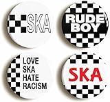 SKA BADGE BUTTON PIN SET (Size is 1inch/25mm diameter) MOD SEVENTIES FANCY DRESS