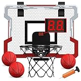 HYES Mini Basketball Hoop for Kids, Indoor Basketball Hoop with Scoreboard, 3 Balls, Pump, Basketball Toys Gift for Boys Girls