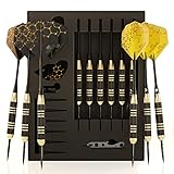 CC-Exquisite Professional Steel Tip Darts Set - 6 x 22g Brass Barrels with 12 Flights Standard/Slim, 12 Aluminum Shafts 35/48mm, 12 O-Rings, Dart Tool, Dart Sharpener and Case…