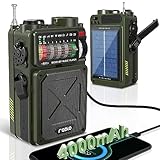 Wind Up Radio - AM/FM/SW Emergency Solar Radio with Bluetooth, 4000mAh Rechargeable Power Bank, Torch, SOS Alarm, Earphone Jack, SD Card, USB, Hand Crank for Camping Hiking, Army Green