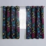 OHS Gaming Curtains for Boys Bedroom, Blackout Eyelet Curtains Energy Saving Home Accessories Kids Curtain Decorative Two Panels - Black, 66" x 54"
