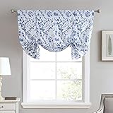 Laura Ashley Stylish Floral Print Valance Curtain, Chic Decorative Window Treatment for Home Décor, Cotton, Blue, 50" W x 25" L (Pack of 1)