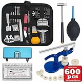 MAIL MORE watch repair tool kit professional full set 600 pcs, Professional Spring Bar Tool Set, Watch Repair Watchmaker Tool Bag, Watch Band Link Pin Tool Set with Carrying Case Black