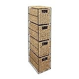 Woodluv 4 Drawer Seagrass Tower Storage Unit- Bedroom/Bathroom/Home/Office 66 x 16 x 24 cm
