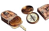 2.5" Robert Frost Poem Compass with Handmade Leather Carry Case Free Rustic Vintage Home Decor Gifts