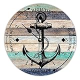 LUIJORGY Nautical Anchor Wood Grain Tide Clock Silent Non-Ticking Battery Operated Wooden Moon Tidal Clock Wood Wall Art Nautical Tide Movement Clock for Restaurant Living Room Home Decor 15 Inch