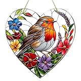 Window Sun Catcher, 20x20CM Large Heart-Shaped Robin Stained Glass Suncatcher – Decorative Hanging Ornament for Windows, Ideal for Home, Garden, or Gift