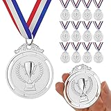 GeeRic 12PCS Silver Medals, Metal Medal with Neck Ribbons for Kids/Adults/Student/Athlete 2nd Medal Winner Medals for Competition/Sports/Party Decoration
