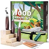Wood Carving Tools Kit, 18 in 1 Wood Whittling Kit for Beginners with 8PCS Basswood Carving Blocks, 6PCS Whittling Tools, Chip Carving Tools Set with Sharpener, Gloves, Roll Bag