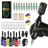 RHEIN Wireless Rotary Tattoo Machine Kit with 10 Tattoo Cartridge Needles 7 Ink Set Professional Portable Tattoo Gun for Beginners Complete Starter Supplies RN-TKP6AUK-1