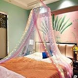 Eimilaly Princess Rainbow Bed Canopy with 250pcs Warm White Curtain Lights, Bed Canopy for Girls Room Decor or Unicorn Theme Party