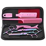 8 Pcs Hair Cutting Scissors Kits, 6" Stainless Steel Hairdressing Shears Set Professional Barber Set Thinning/Texturizing Scissors Pet Grooming Scissor Razor Comb Clip for Home Salon (Scissor Suit)