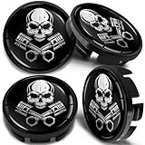 SkinoEu 4 x 65mm Wheel Centre Alloy Hub Center Caps Compatible with VW 3B7 601 171 / 6U7 601 171 Hubcaps Skull Black Silver CV 19