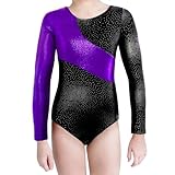 XiaoMoSha Gymnastics Leotards for Girls Long Sleeve/Sleeveless Dance Leotard Sparkle Ballet Dancewear for Kids,Darkpurple,7-8 Years
