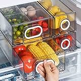 6 x Fridge Organizer and Stackable Storage Drawers, Large Heavy Duty Organiser, Extendable, White Handle, 3 Drawers and 3 Small Cubes