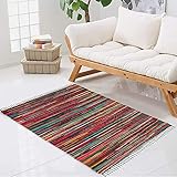 Trendsco - Rectangle Hand Made Chindi Rug with Complete Recycled 100% Pure Cotton - Multi Colorful Rug with Stripes - Decorative Pink Rugs for Living Room, Bedroom Decor and Garden (50 x 80 cm)