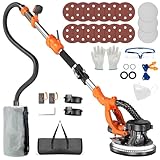 Protmex Drywall Sander - 1000W Wall Sander with Vacuum Dust Collection and LED Light 6 Speed 800-2200RPM 15Pcs Sanding Discs Foldable Extendable Electric Sanding Machine for Walls Popcorn Ceiling