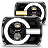 TRUE MODS 5x7 7x6 Inch H6054 Black LED Headlights H4 Sealed Beam Replacement Lamp for Jeep Wrangler YJ Cherokee XJ [DOT Approved] Ford Econoline Chevy Express GMC Savana TOYOTA Pickup Nissan D21 Dodge