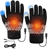 Yotako USB Heated Gloves for Men Women, Double-Sided Heating Hand Warmers Rechargeable, Washable Touchscreen Knitted Thermal Gloves Winter Gift (Black)