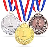 Swpeet 3Pcs Metal Gold Silver Bronze Award Medals with Ribbon, Olympic Style Winner Medals for Events, Classrooms, Office Games and Sports - 1st 2nd 3rd Place (Award Medals-3Pcs)