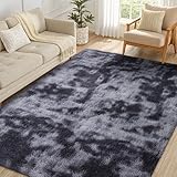 smiry Rugs Living Room 120x160cm, Area Rugs for Bedroom, Machine Washable Anti Slip Soft Fluffy Shaggy Tie-dye Floor Carpet for Kids Girls and Boys, Nursery Room, Light Grey