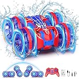 fygurso 4WD Waterproof Remote Control Car，Amphibious 2.4 GHz RC Cars Remote Control Boat，360°Rotation RC Stunt Car with LED Lights，Boys Girls Gifts All Terrain Water Beach Pool Toy