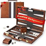 Backgammon Set, 11 Inch Backgammon Set With Premium Leather Case, Portable Board Game With Acrylic Playing Pieces & Wooden Dice Cups, Backgammon Travel Set For Adults And Kids (Brown)