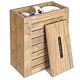 Lantaly Slimline Wooden Bathroom Storage Unit, Toilet Roll Paper Cabinet, Compact Wooden Shaker Bathroom Box, Multi-Purpose Cleaning Tidy Box, Brown