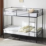 Karl home Heavy Duty Metal Bunk Bed Frame with Ladder, Space Saving Twin Double High Loft Beds W/Guard Rails for Small Rooms, Adults Kids Fit for 5"-8" Mattress, Black