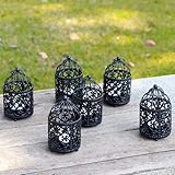 JHY DESIGN 6 Pcs 14 cm Hight Small Metal Candlestick Hanging Birdcage Tealight Hollow Candle Holders Lanterns for Table Valentine Indoor Outdoor Gifts Wedding Party Events (Black)