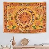 Yugarlibi Yellow Burning Sun Tapestry, Orange Spring Flowers Wall Hanging Tapestry for Bedroom Aesthetic, Vintage Summer Flowers Vines Wall Art for Living Room, 82.7x59.1 Inches (210x150cm)