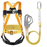 BWISUP Safety Harness Kits with Lanyard, Full Body Fall Safety Arrest Protection Kit With 2 Hook and 2 2m Lanyards, Adjustable Waist Belt, for Aerial Work, Climbing Harness Load-Bearing 100KG/220lb