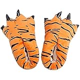 ZHER-LU Stuffed Animal Claw Paw Slippers, Unisex Costume Footwear Soft Plush Home Slippers, Animal Costume Paw Claw Shoes (Tiger, numeric_6_point_5)