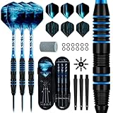 XAWU 3 Pack Steel Tip Darts Set with Case Professional Darts Set 22g with 9 Dart Flights 3 Aluminum Shafts 3 Spare Shafts 1 Dart Sharpener 12 Rubber O-Rings Flight Protector