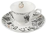V&A Alice in Wonderland Espresso Cup and Saucer, 100 ml (4 fl oz), White