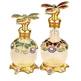 Joyeee Small Glass Perfume Bottles Empty, 2 Pack 15ml Vintage Decorative Fancy Perfume Bottle, Crystal Glass Perfume Bottle, Portable Travel Size, Luxurious Dubai Style
