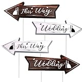SAVITA 4pcs Directional Road Sign, 17x6 Inch Yard Signs With Stakes Double-Side Printed Arrow Waterproof for Wedding Ceremony & Reception Outdoor